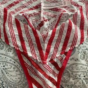 Victoria’s Secret Candy Cane Striped Lace Thongs